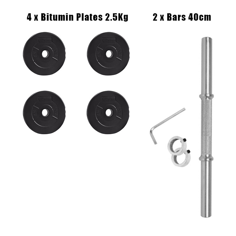 Dumbbells – 2 Bars,  4 Bitumin Plates of 2.5kg