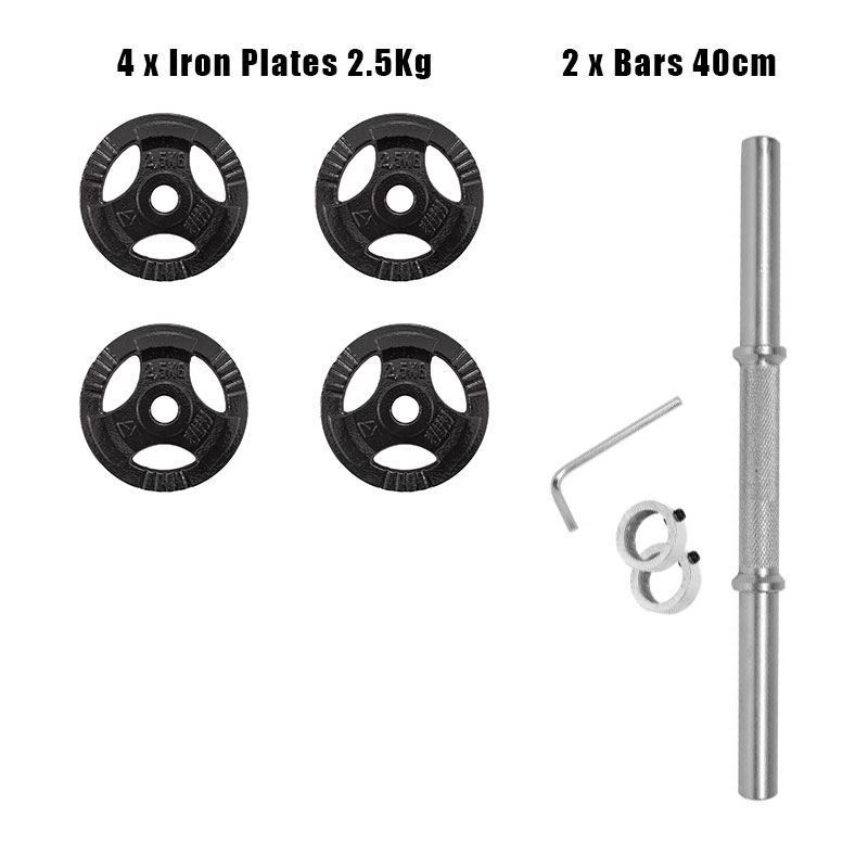 Dumbbells – 2 Bars,  4 Iron Plates of 2.5kg